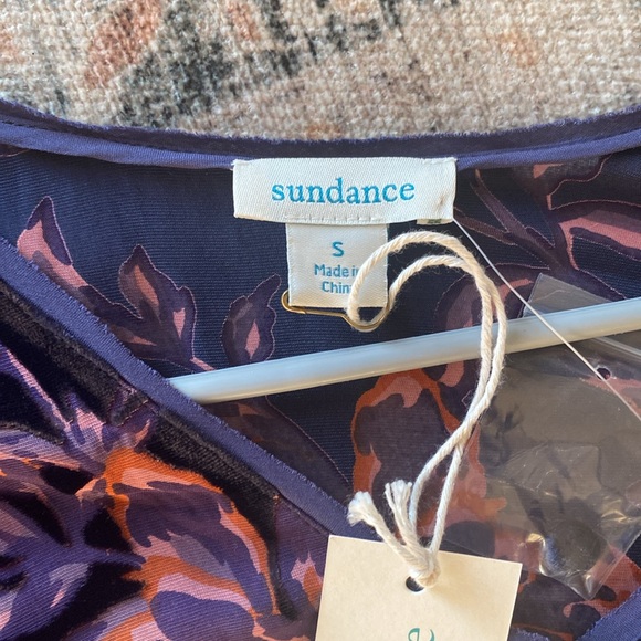 Sundance Top Womens small Black Thorn Velvet Burnout Floral Puff Sleeve - Picture 3 of 6